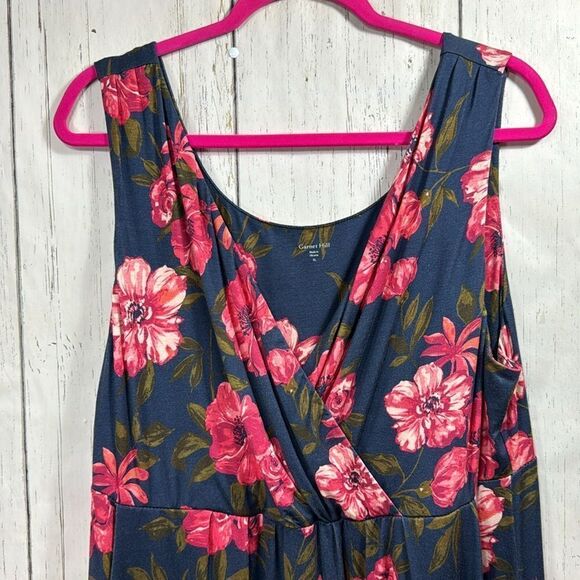 Garnet Hill Navy Pink Floral Sleeveless Dress XL Cottagecore Romantic Pockets - Picture 8 of 12